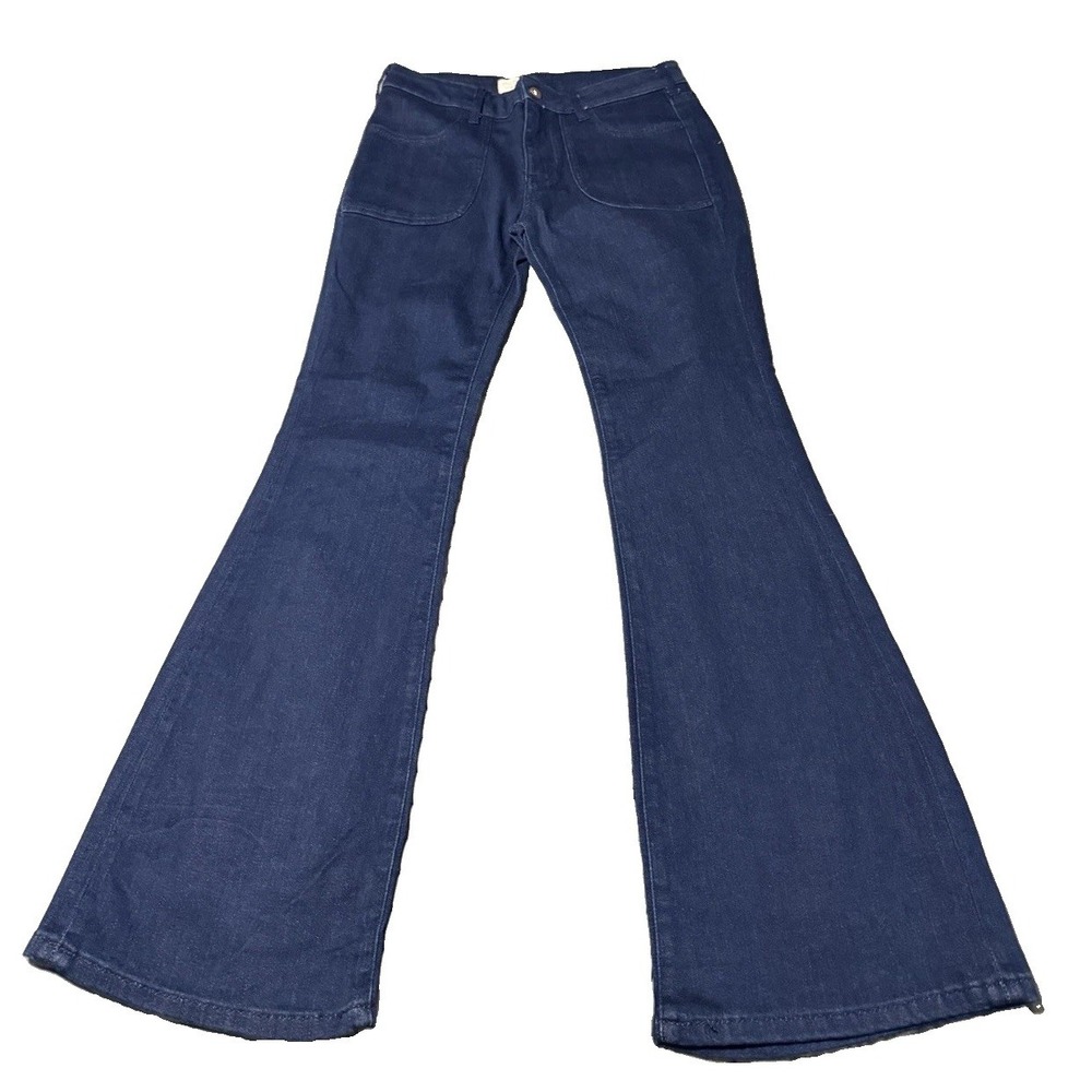Pilcro Flare Jeans Womens Estimated 28 Dark Wash High Rise Patch Pocket Boho